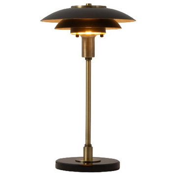 Rancho Mirage Table Lamp - Matte Black & Gold-Leaf Shade, Black Marble Base