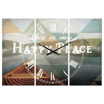 Lake House Happy Quote Traditional Multipanel Metal Clock
