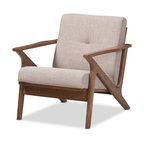 Bianca Mid-Century Modern Distressed Lounge Chair, Light Gray Fabric