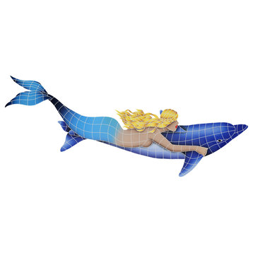 Mermaid With Dolphin Cermaic Pool Mosaic (25" X 70")
