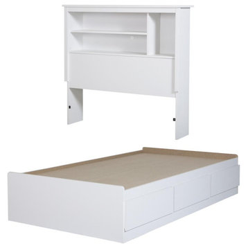 Vito Mates Bed With Bookcase Headboard Set, Pure White