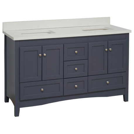 Abbey 60" Bath Vanity, Base: Marine Gray, Top: Quartz, Double Vanity