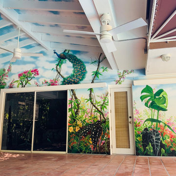 Tropical Garden with Peacock