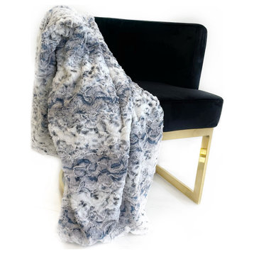 Navy Snowy Owl Faux Fur Luxury Throw Blanket, Blanket 80Lx110W Full