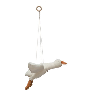 Hanging Plush Goose, White and Brown