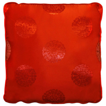 Silk Pillow, Longevity Symbol, Red