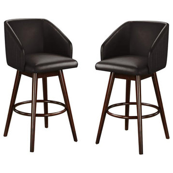 Uptown-Modern 30" Traditional Faux Leather/Solid Wood Bar Stool in Espresso
