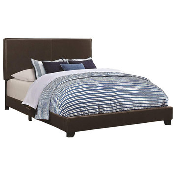 Benzara BM182652 Leather Upholstered Twin Size Platform Bed, Brown