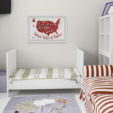 "Red United States of America Map" Framed Painting Print