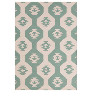 Lima Contemporary Area Rug, White and Green, 3'x5'