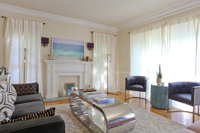 Inspiration for a large eclectic formal and enclosed light wood floor living room remodel in San Francisco with beige walls, no fireplace and no tv