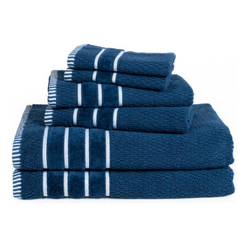 navy blue and white bath towel set