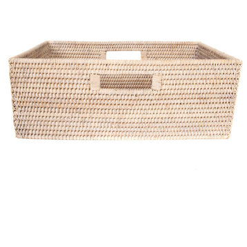 Artifacts Rattan™ Rectangular Shelf Basket with Side Handles, White Wash