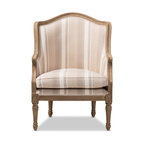 Baxton Studio Charlemagne Traditional French Accent Chair, Oak, Brown Stripe