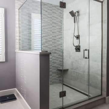 Textured Tile Shower with Rain Head and Hand Held