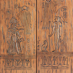 Egyptian Style Hand Carved Prehung Double Doors, Solid Mahogany - Front Doors