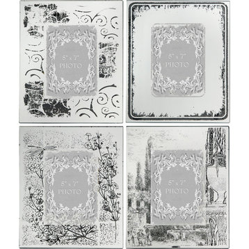 Etched Glass Mirror Photo Frames, 4-Piece Set, 5"x7"