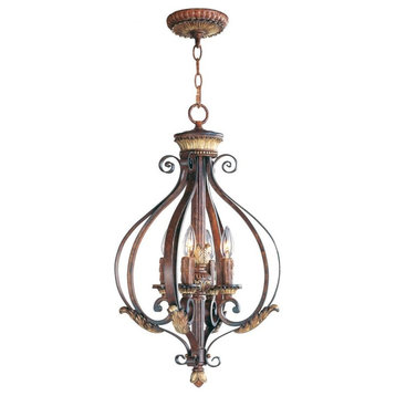 Verona Bronze With Aged Gold Leaf Accents Open Frame Foyer Hall Fixtur