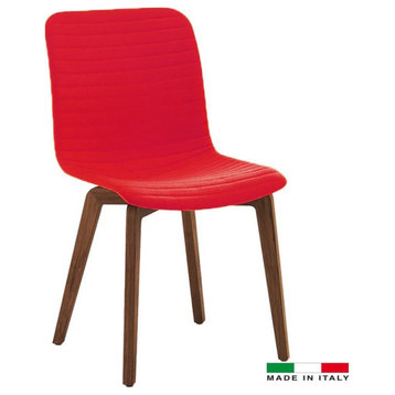 Vidor Dining Chair, Red PU Cover Seat, Walnut Veneer Back