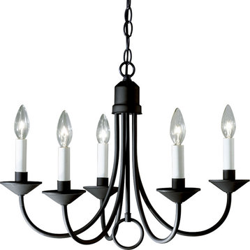 5-Light Chandelier, Textured Black With White Candle Sleeves