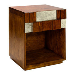Worlds Away Austin stained wood and antique mirror nightstand - Side Tables And End Tables