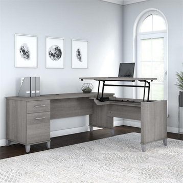 Somerset 72W Sit to Stand L Shaped Desk in Platinum Gray - Engineered Wood