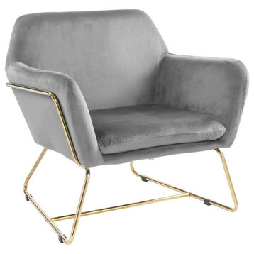 Keira Velvet Accent Chair With Metal Base, Gray