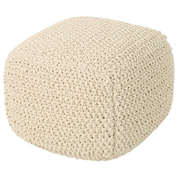 Knitted Cotton Pouf, Beige