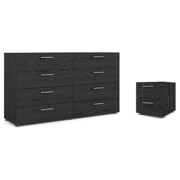 Home Square 2 Piece Set with 8 Drawer Dresser and Nightstand in Black Woodgrain