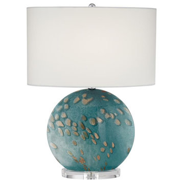Pacific Coast Lighting Calypso 23" Flat Oval Art Glass Table Lamp in Sea Blue