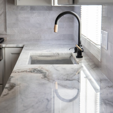 Transitional Kitchen with Blue Island