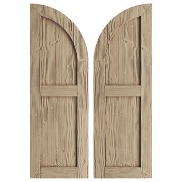 12"Wx36"H Sandblasted Flat Panel Quarter Round Arch Top Faux Wood Shutters