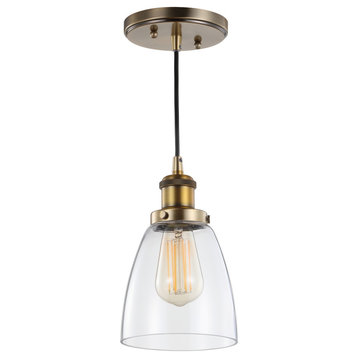 Cleo 5.5" Adjustable Metal and Glass Led Pendant, Brass Gold