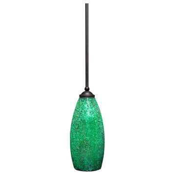 Zilo 1 Light Mini Pendant In Dark Granite, 5.5" Green Fusion Glass