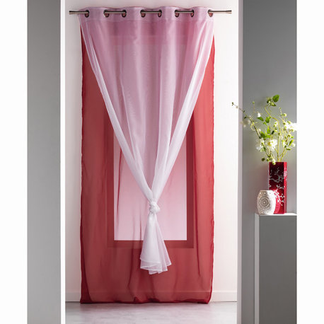 Double Layer Window Curtain Drape, Two-Tone Sheer Curtain, 95x55 Inches, Red/White, 1 Panel