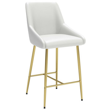 Nereo Counter Stool Set of 2, White and Gold