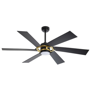 60" Smart LED Ceiling Fan With Remote and Light, Blackandgold