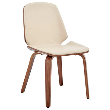 Benzara BM248197 Leatherette Dining Chair With Slightly Curved Seat, Cream