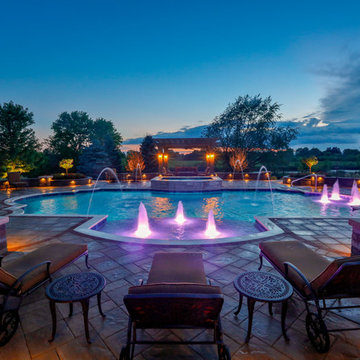 Elgin, IL Roman End Pool with Freeform Hot Tub