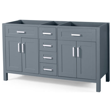 Grace Contemporary 60" Wood Bathroom Vanity, Counter Top Not Included, Gray