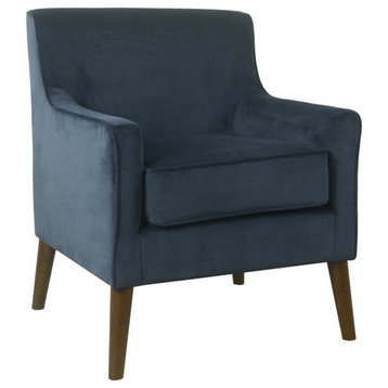 Pemberly Row Modern Wood and Velvet Accent Chair in Blue Finish