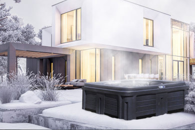 Hot tub - small modern backyard rectangular aboveground hot tub idea in Toronto