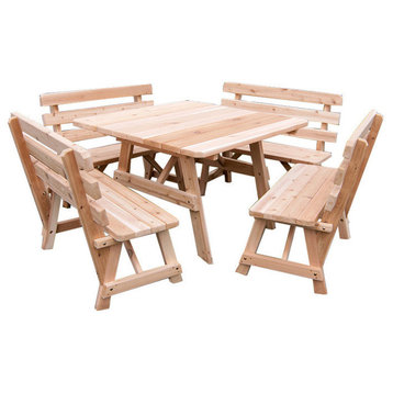 Cedar Square Picnic Table with 4 Backed Benches, Unfinished