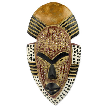 African Wood Mask, 'Ghana's Happiness', Ghana