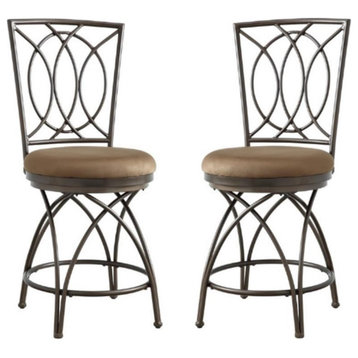 Home Square 24" Big and Tall Metal Cross Legs Counter Stool in Bronze - Set of 2