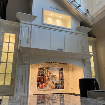 Traditional White Inset Cabinets with AMAZING Ceiling detail.