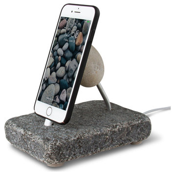 Rock Dock, Natural Stone Charging Stand, Lightning Cable