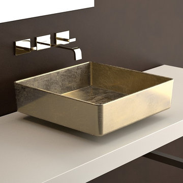 WS Bath Collections Four Lux Vessel Bathroom Sink in Gold Leaf 3D 15.7" x 15.7"