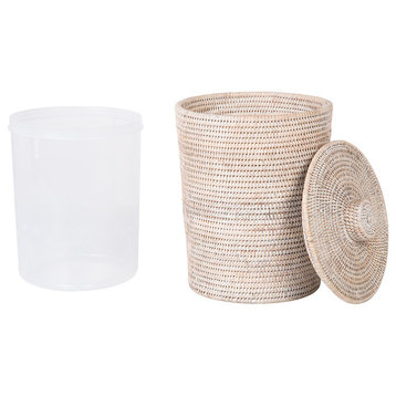 La Jolla Rattan Waste Basket With Plastic Insert, Large, White-Wash