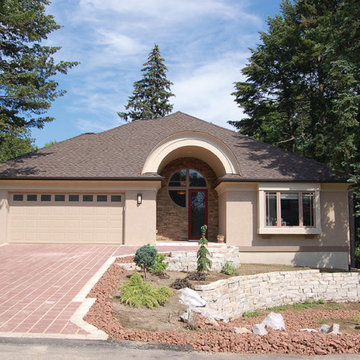 Southwestern Traditional Sandstone Ranch House - Brick Entrance & Driveway